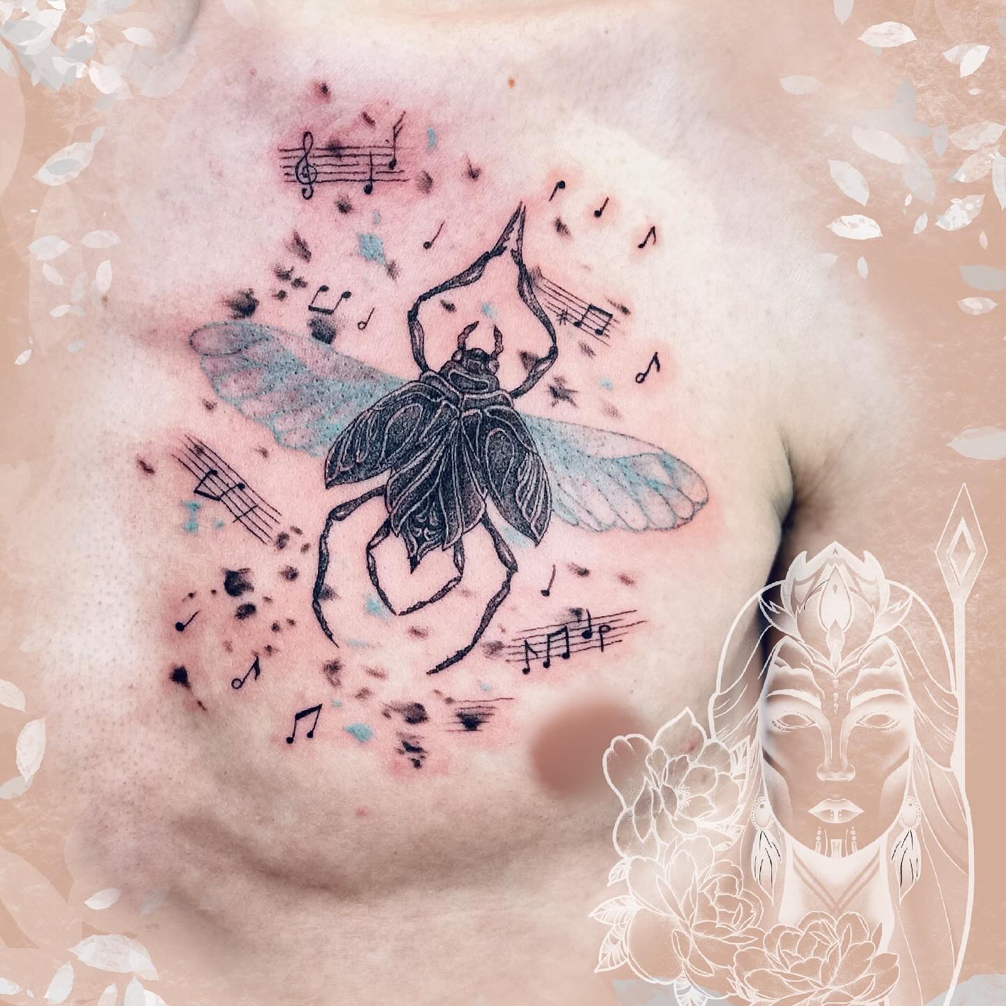 tatouage de scarabé avec des notes de musiques– Inkaat